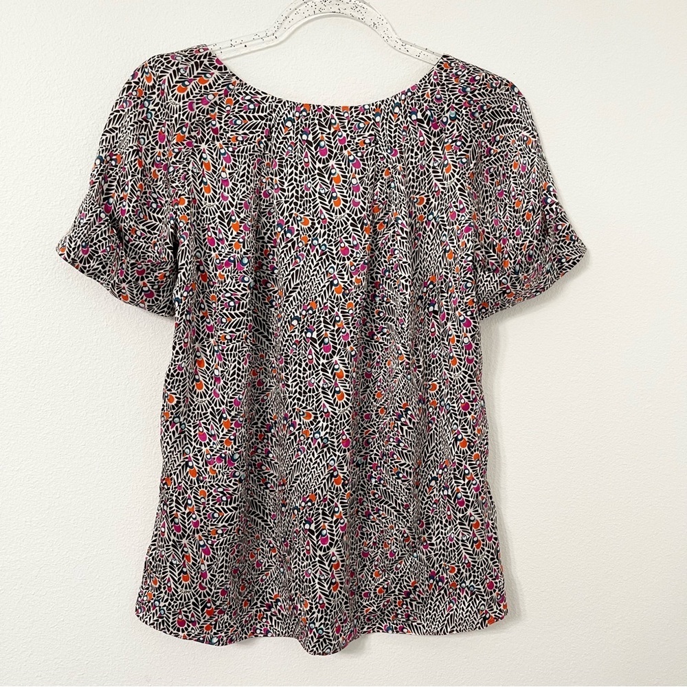 Lilly Pulitzer 100% Silk Short Sleeves Blouse Peacock Feather Size 2